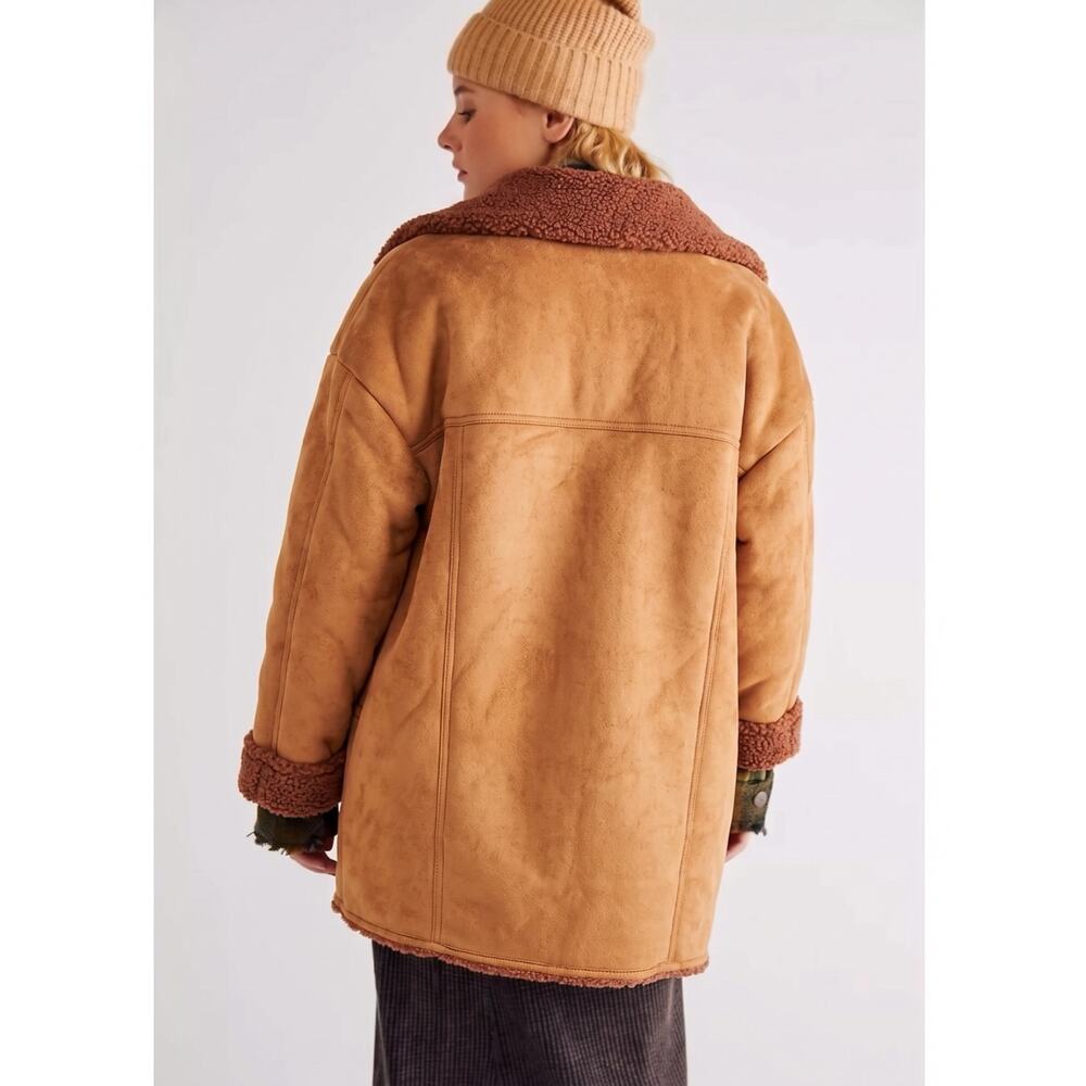 Free People Western Bohemian Retro 70s Faux Sherpa Suede Diogo Coat Size XL - Picture 2 of 13